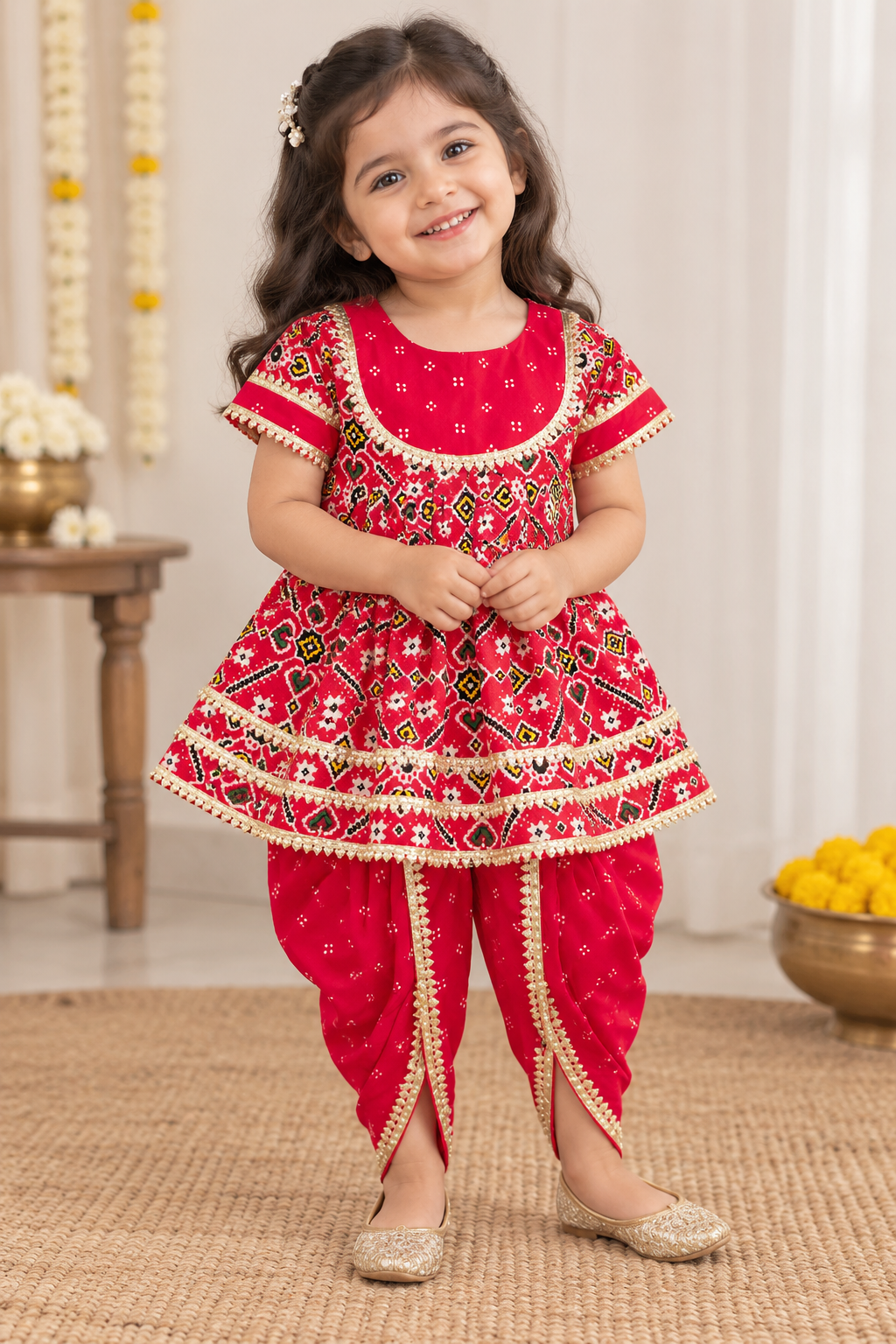 Red Pure Cotton Kurti Dhoti Set