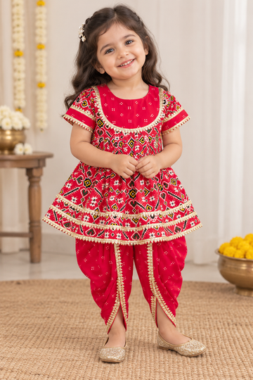 Red Pure Cotton Kurti Dhoti Set