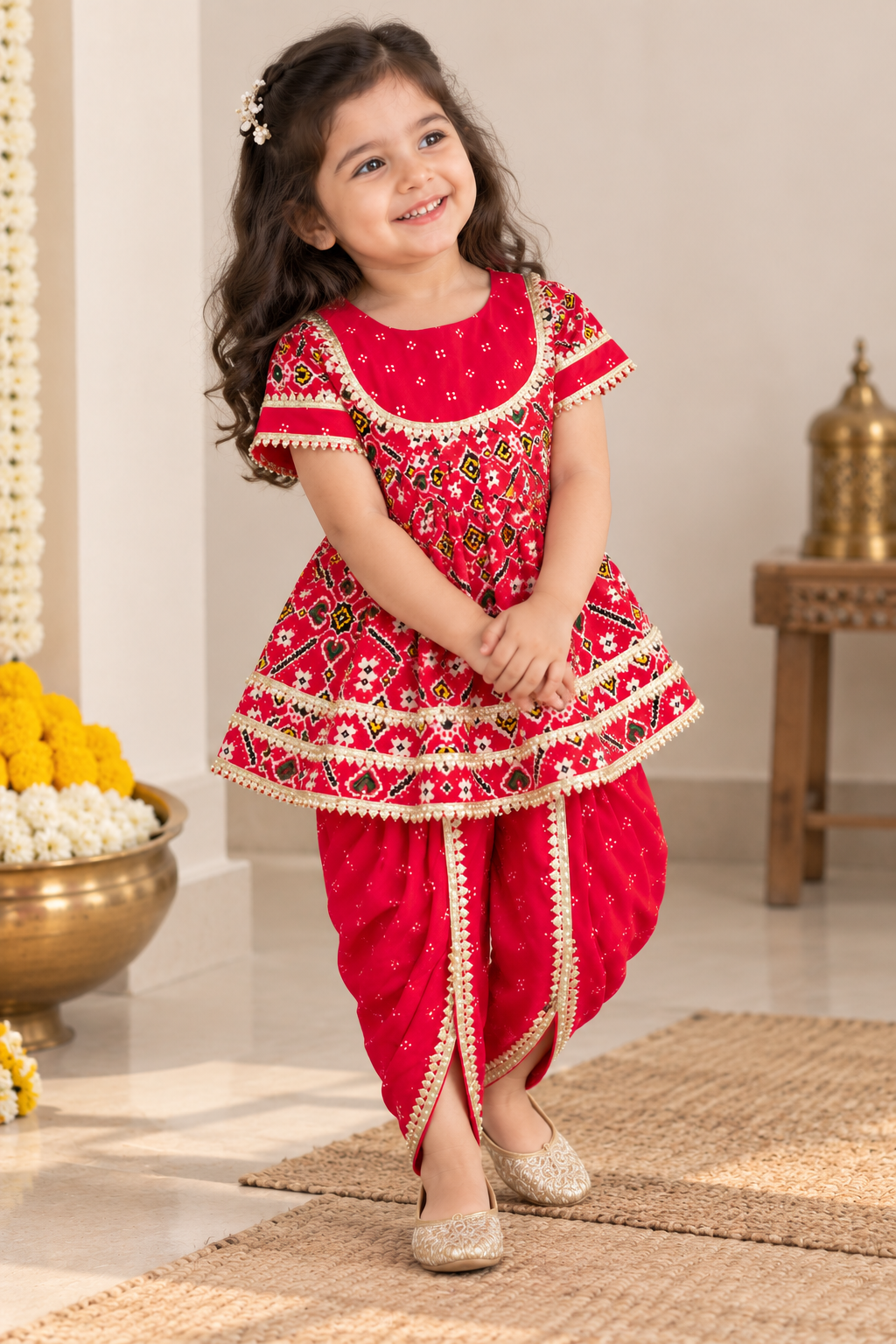 Red Pure Cotton Kurti Dhoti Set