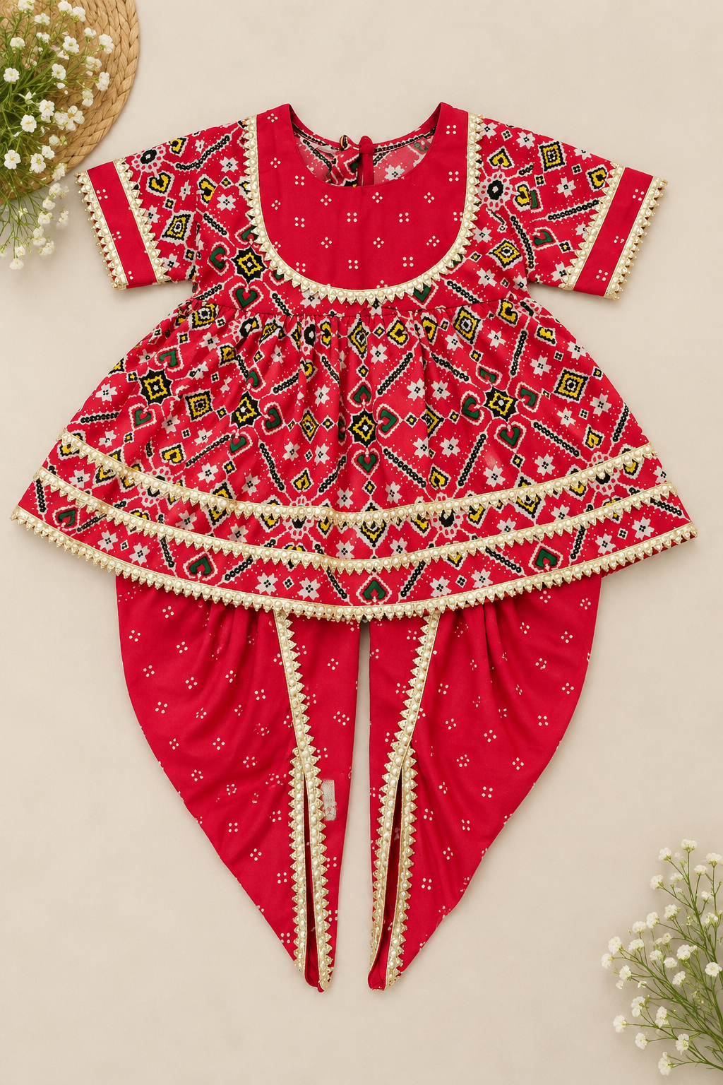 Red Pure Cotton Kurti Dhoti Set