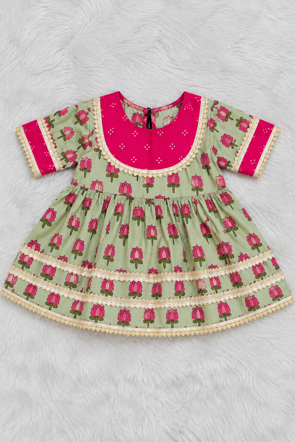 Pink & Green Floral Kurti Dhoti Set