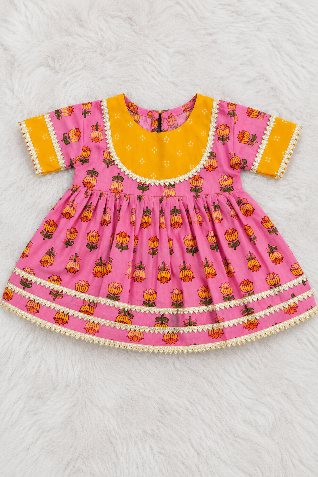 Pink & Yellow Floral Kurti Dhoti Set