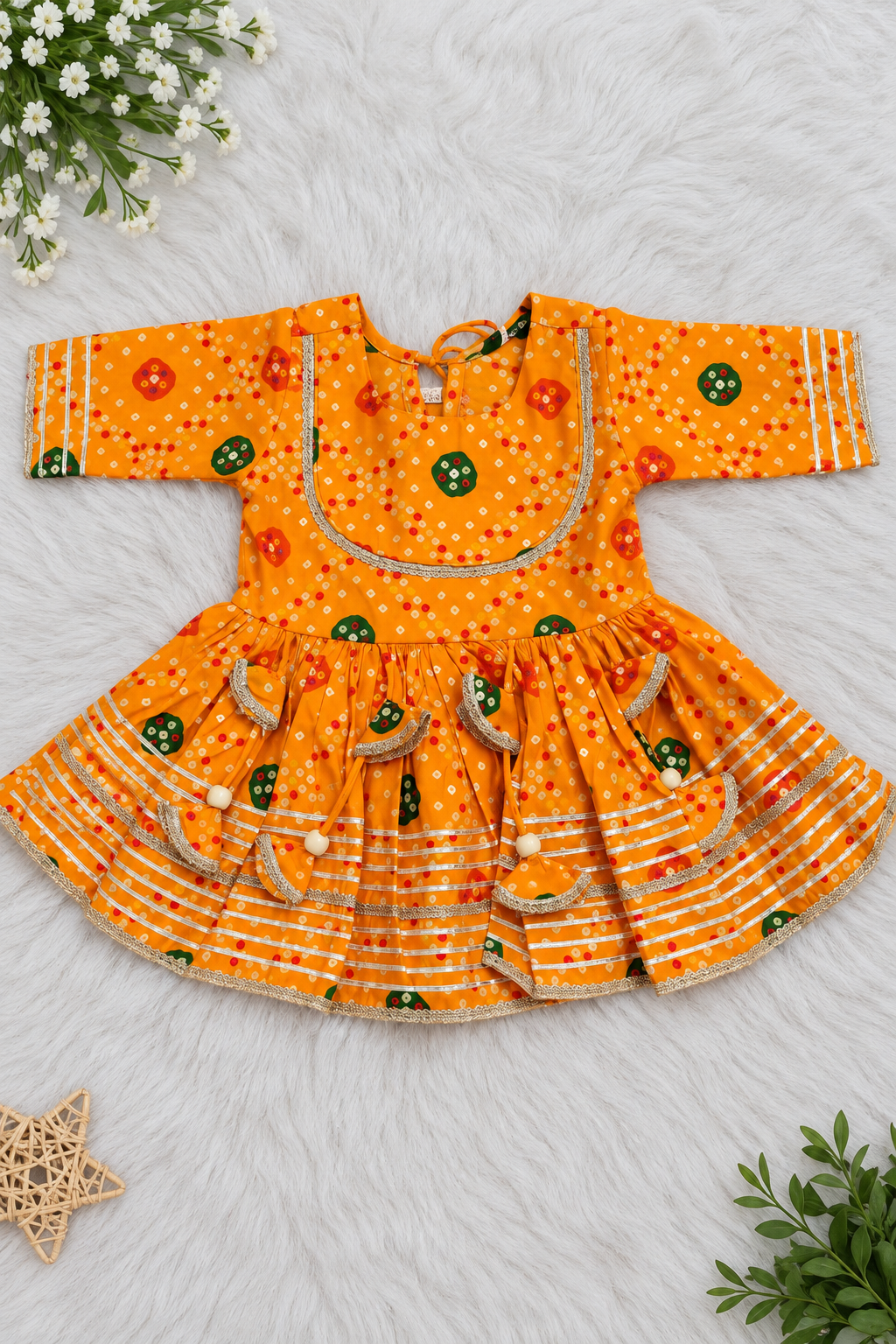 Yellow Bandhani Print Kurti Dhoti Set