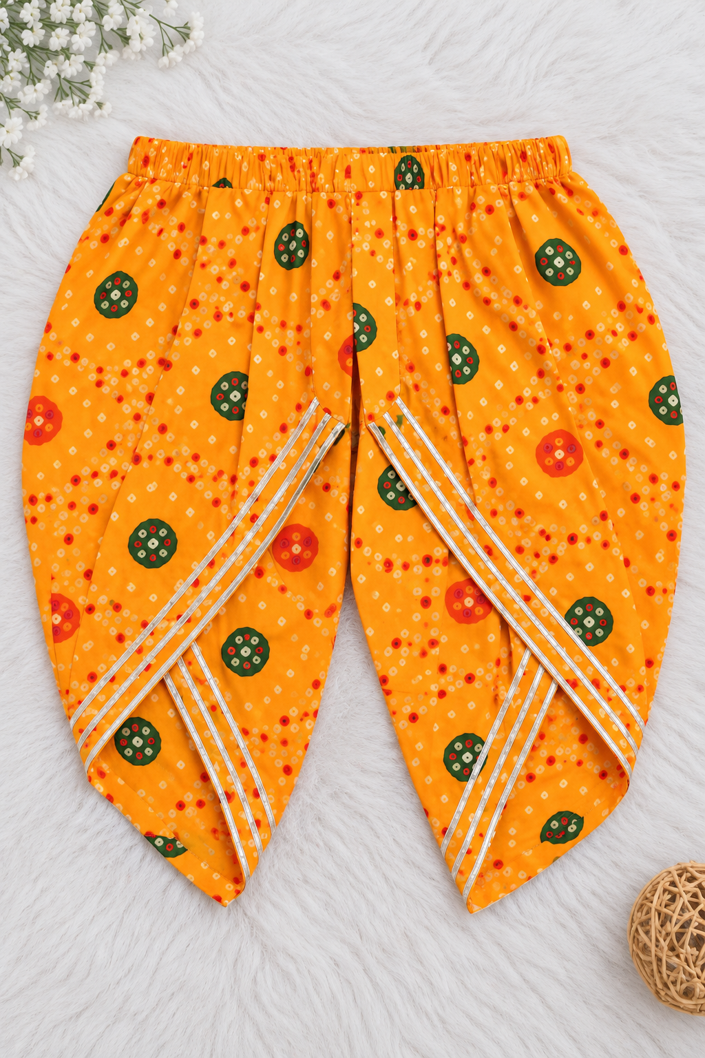 Yellow Bandhani Print Kurti Dhoti Set