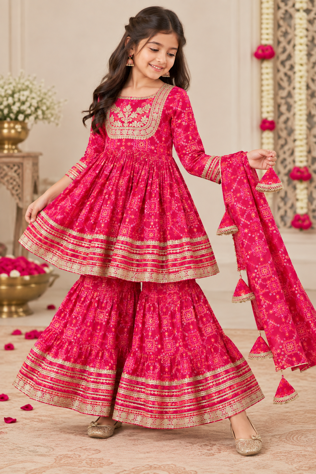 Magenta Kurti Sharara Set with Dupatta