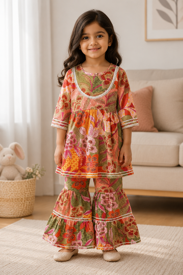 Green Floral Sharara Set with Dupatta
