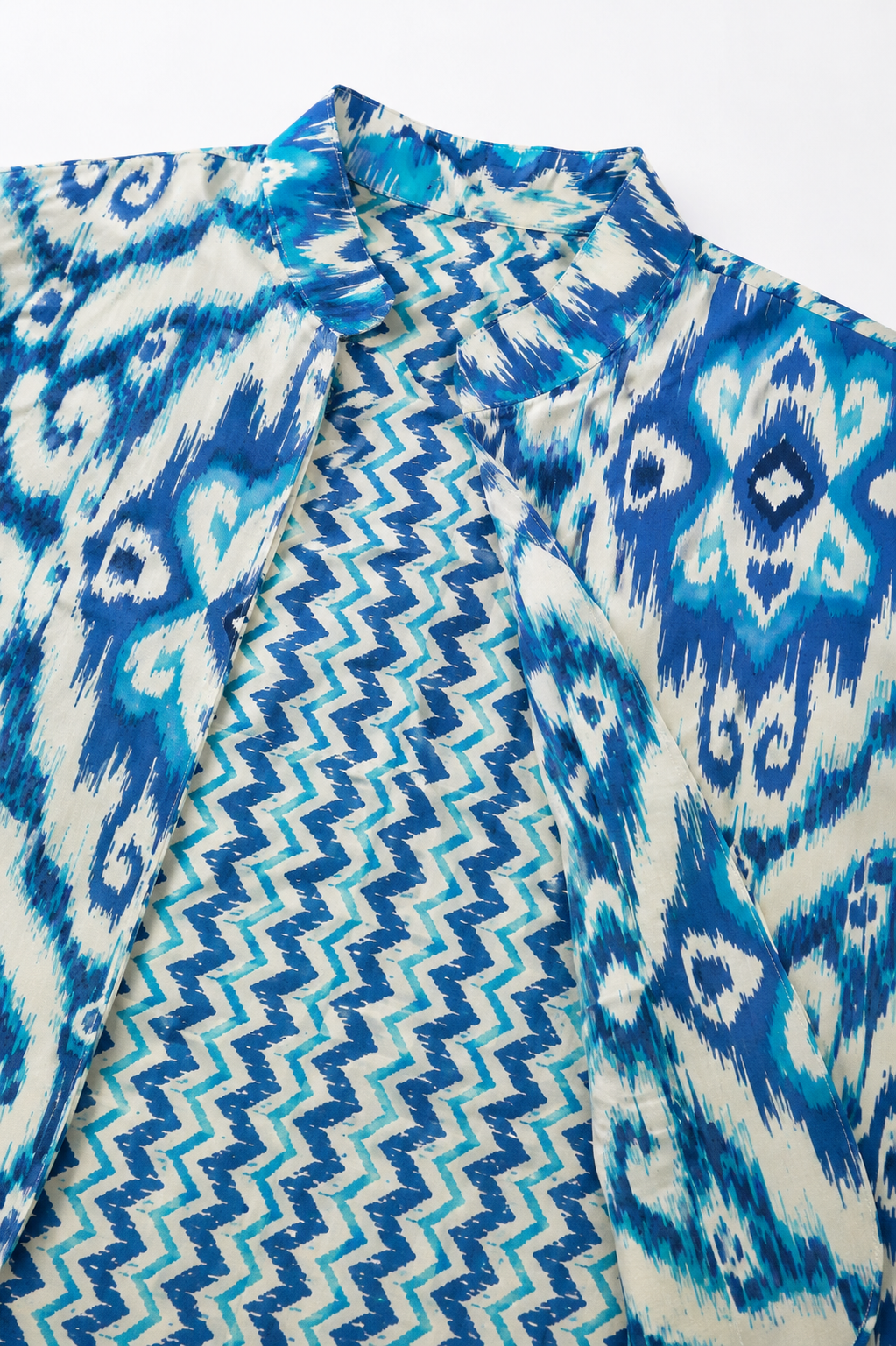 Blue Ikat Print Nehru Jacket Kurta Pajama Set