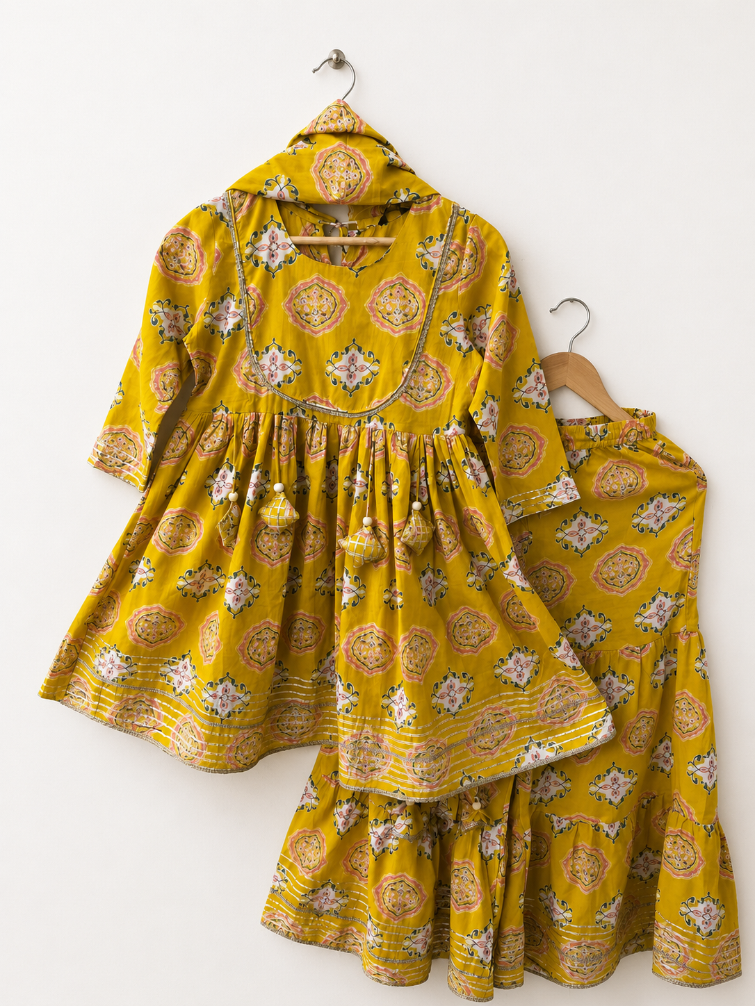 Yellow Cotton Sharara Suit Set with Dupatta