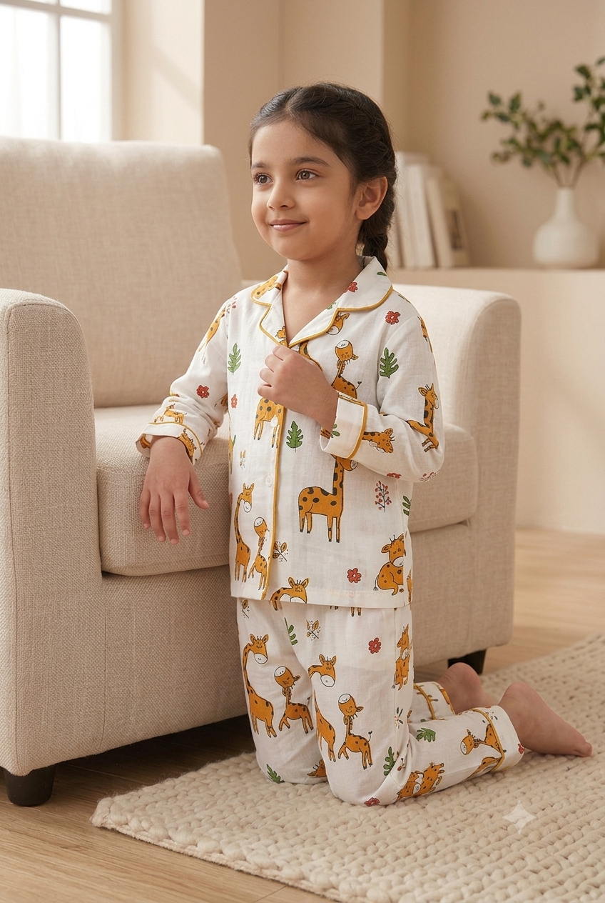 Pure Cotton Giraffe Print Night Suit