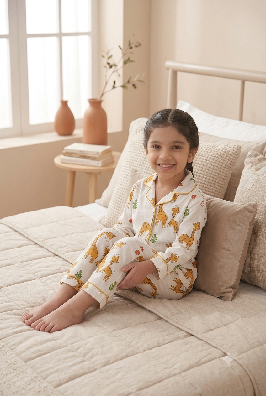 Pure Cotton Giraffe Print Night Suit