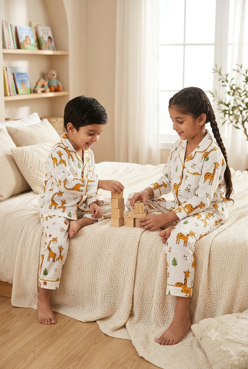 Pure Cotton Giraffe Print Night Suit