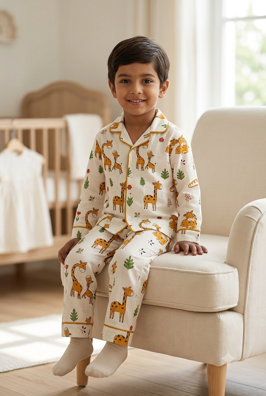 Pure Cotton Giraffe Print Night Suit