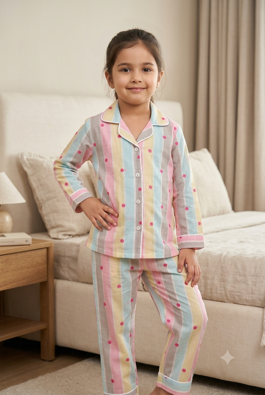 Pastel Stripe Cotton Night Suit