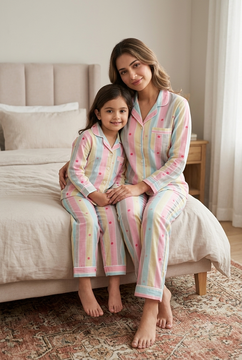Pastel Stripe Cotton Night Suit