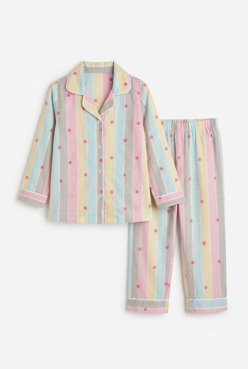 Pastel Stripe Cotton Night Suit