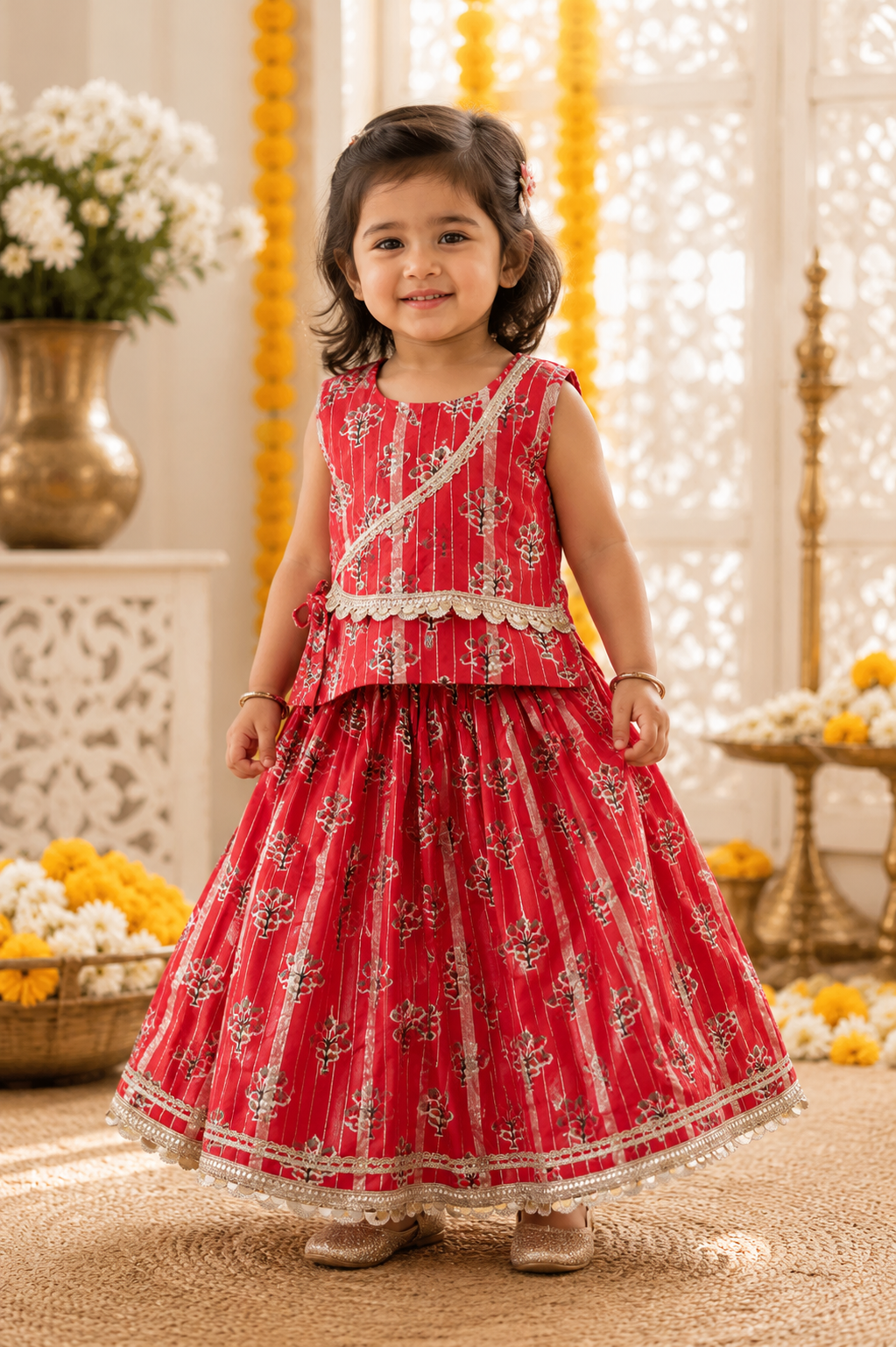 Red Cotton Lehenga Choli Set