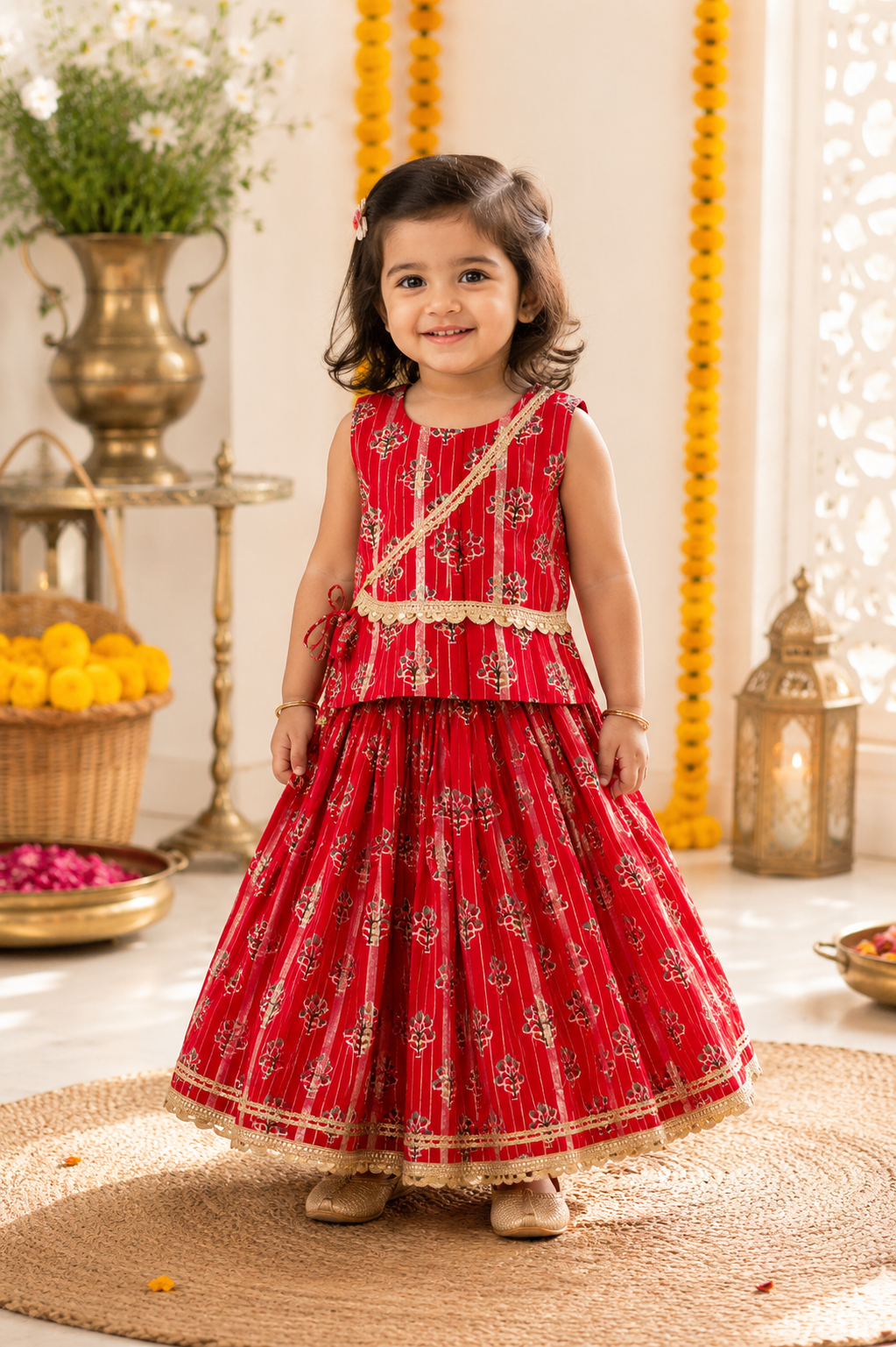 Red Cotton Lehenga Choli Set