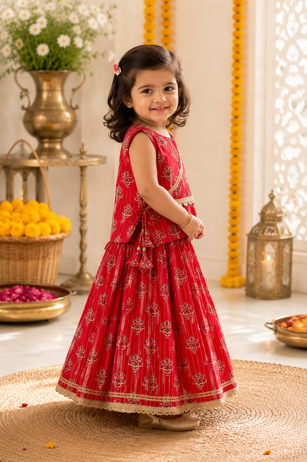 Red Cotton Lehenga Choli Set