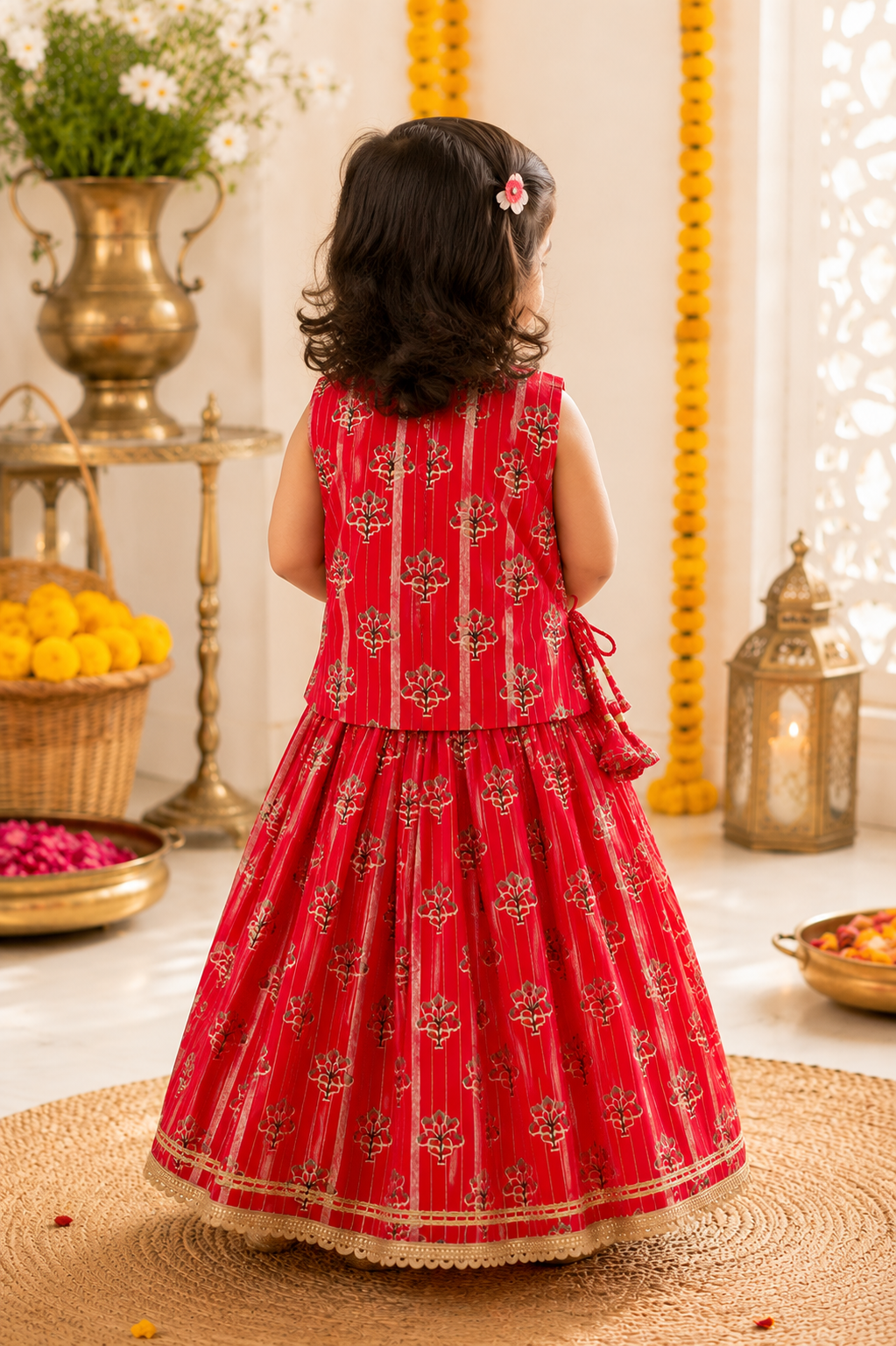 Red Cotton Lehenga Choli Set