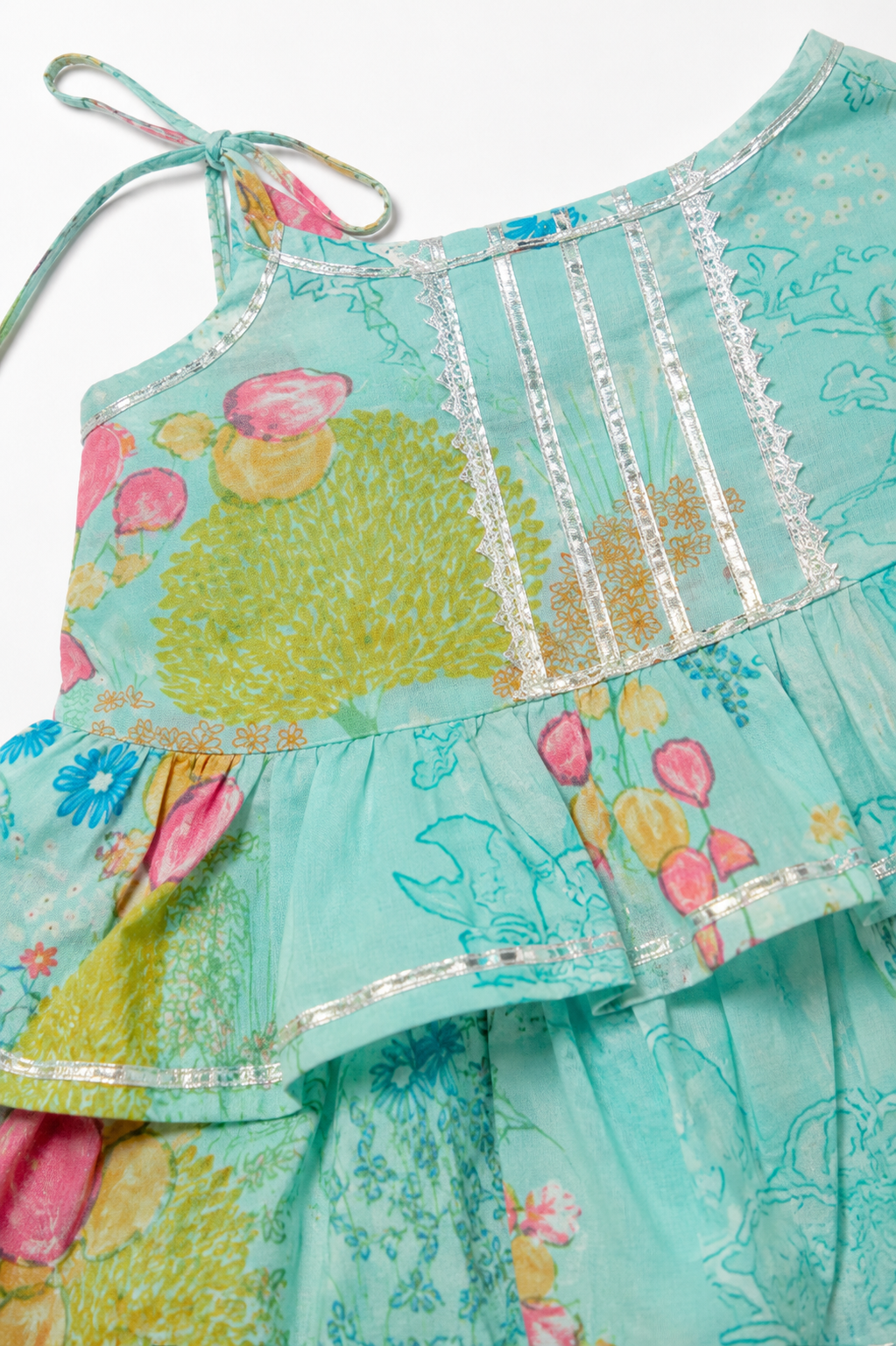Aqua Floral Peplum Top & Palazzo Set