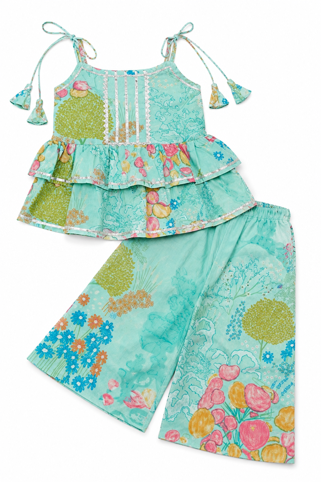 Aqua Floral Peplum Top & Palazzo Set
