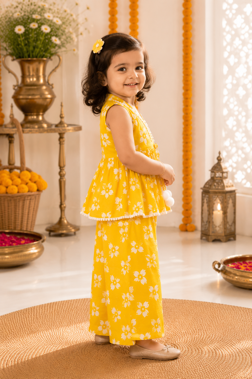 Yellow Peplum Top & Palazzo Set