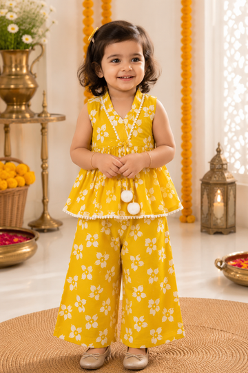 Yellow Peplum Top & Palazzo Set