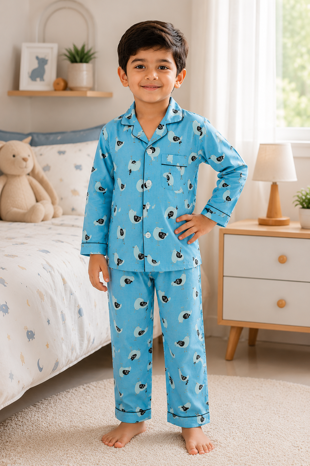 Blue Bird Print Night Suit