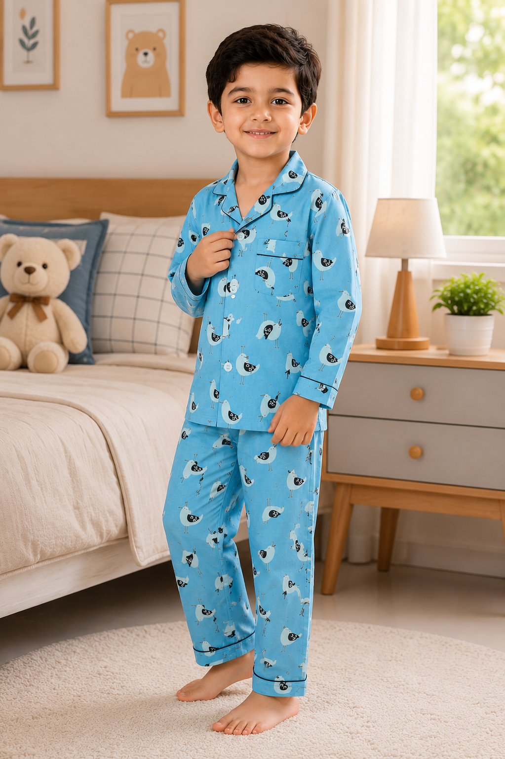 Blue Bird Print Night Suit