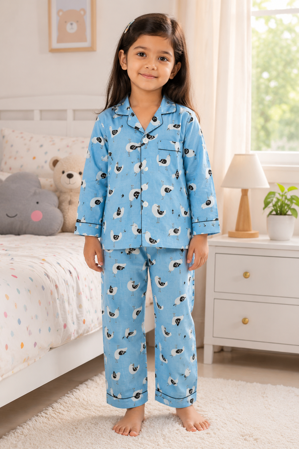 Blue Bird Print Night Suit