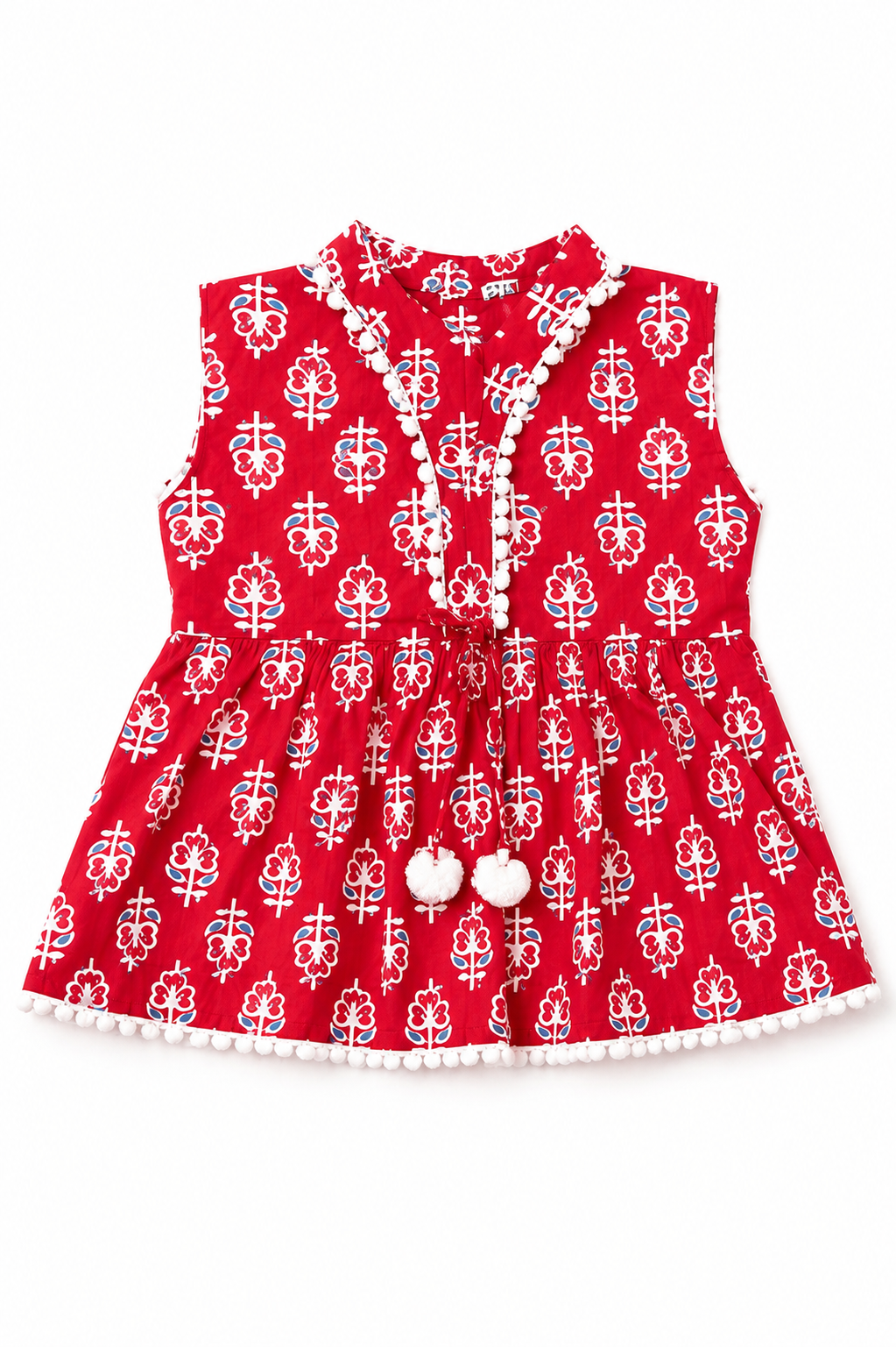 Red Pure Cotton Peplum Top with Palazzo Set