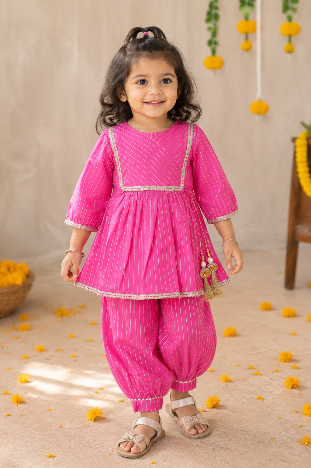 Pink Pure Cotton Peplum Top with Afgani Pant Set