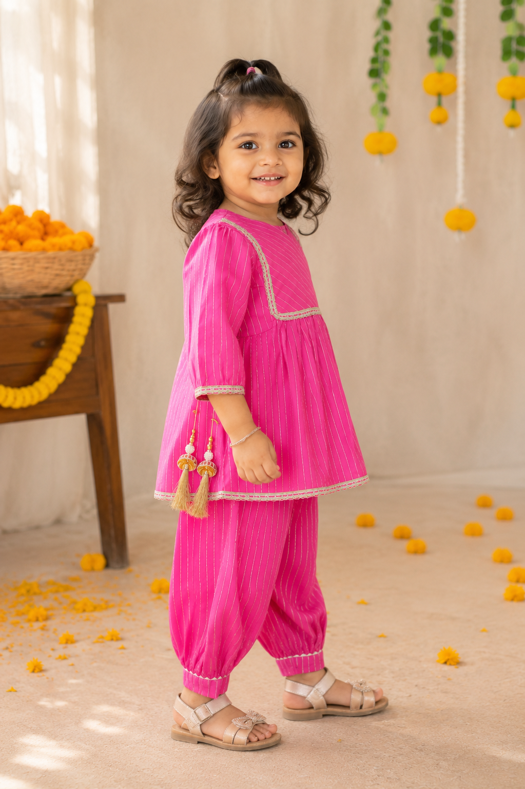 Pink Pure Cotton Peplum Top with Afgani Pant Set