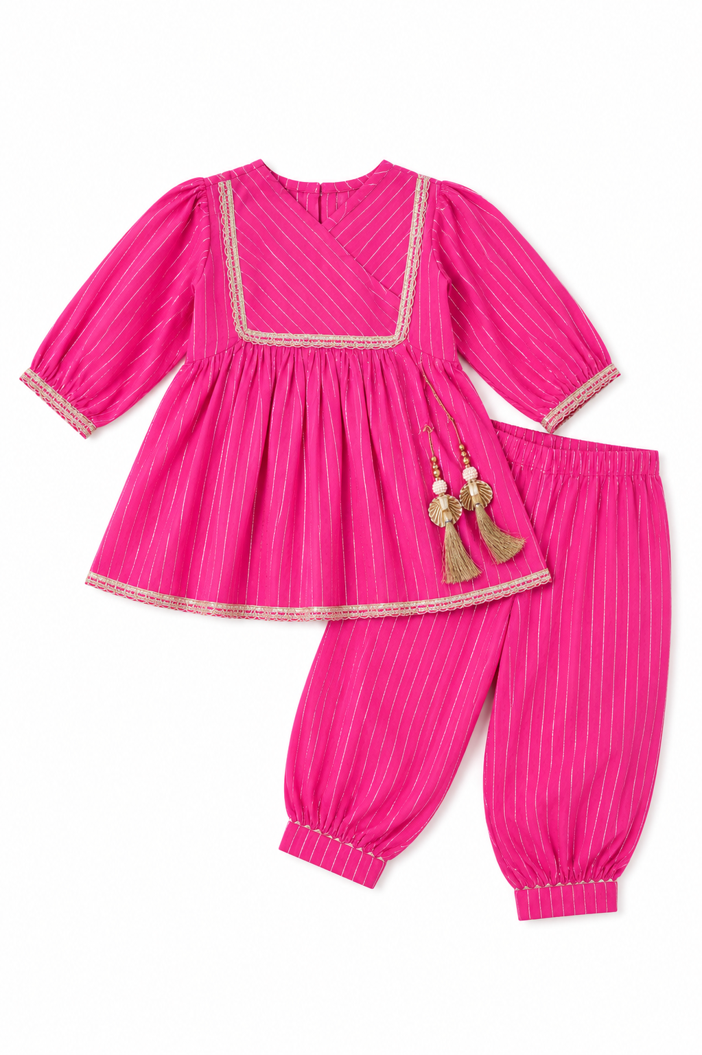 Pink Pure Cotton Peplum Top with Afgani Pant Set