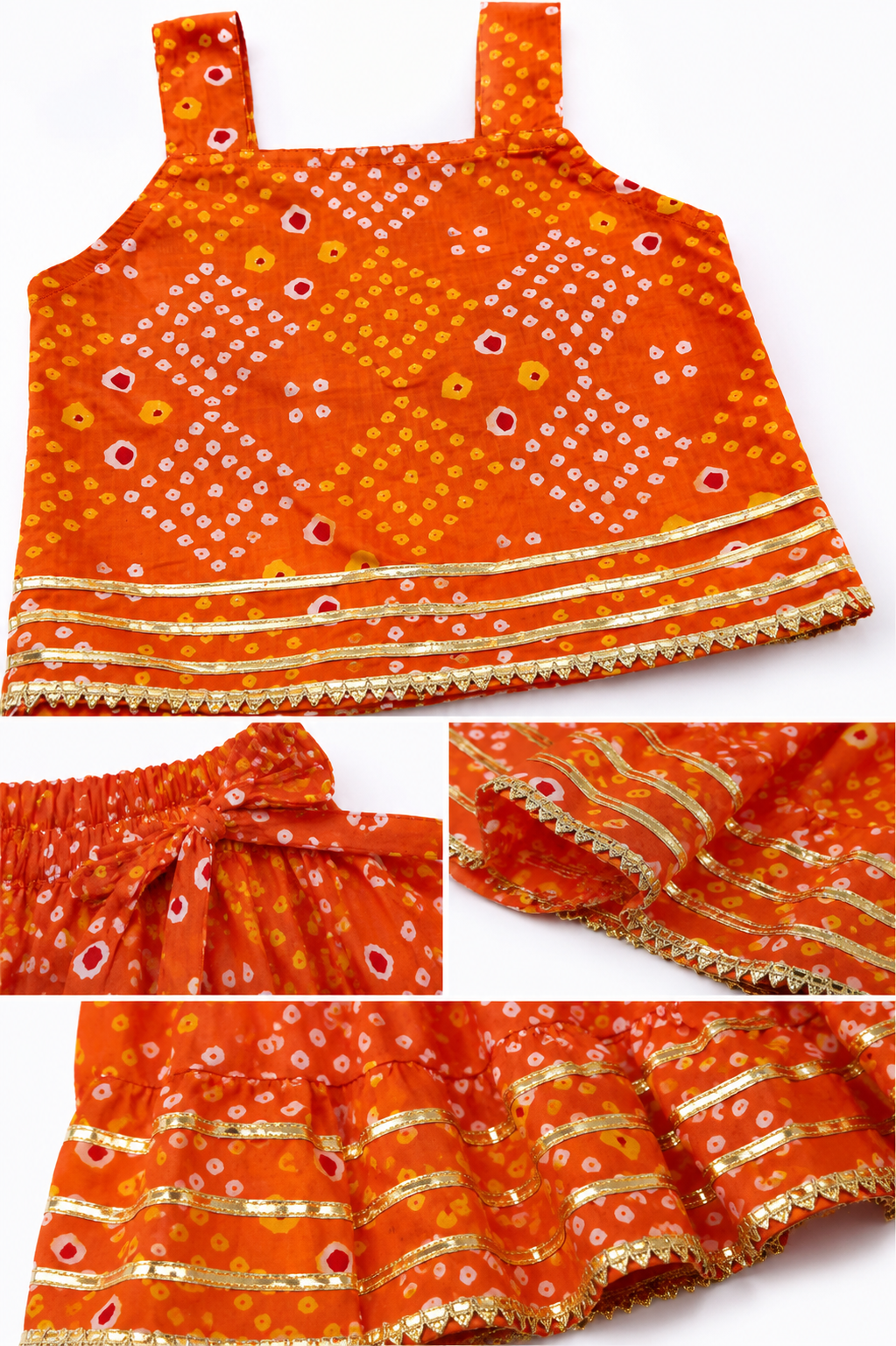 Orange Bandhani Print Cotton Lehenga Choli Set