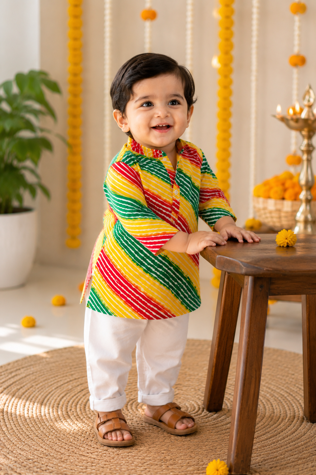 Multicolor Leheriya Print Pure Cotton Kurta Pyjama Set