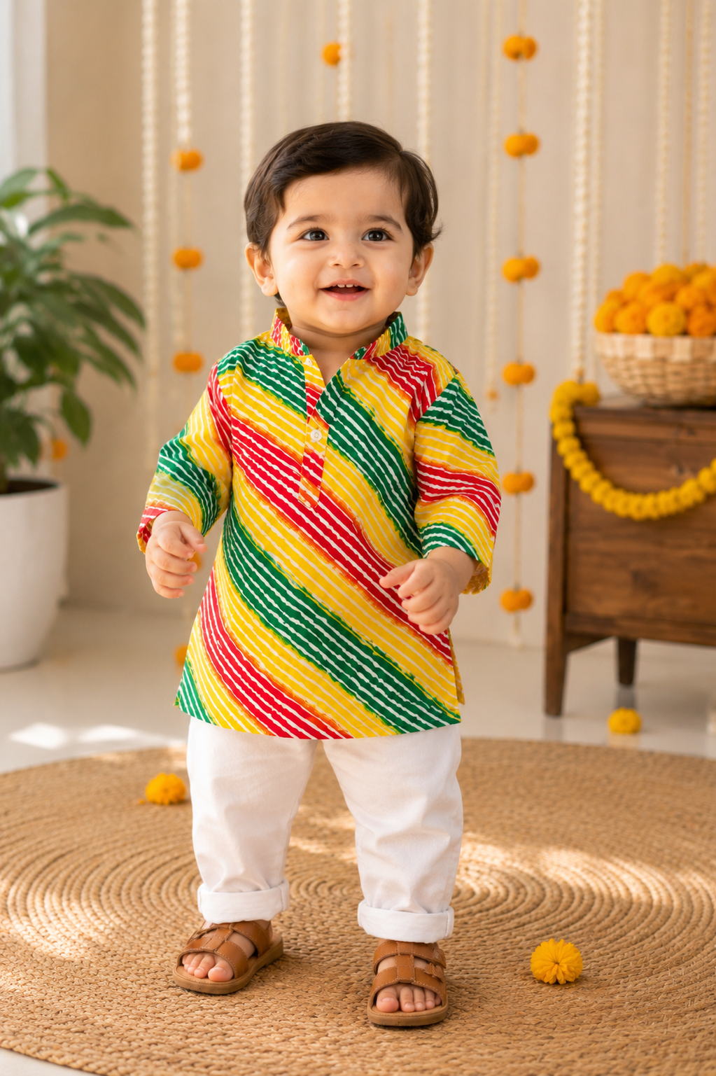Multicolor Leheriya Print Pure Cotton Kurta Pyjama Set