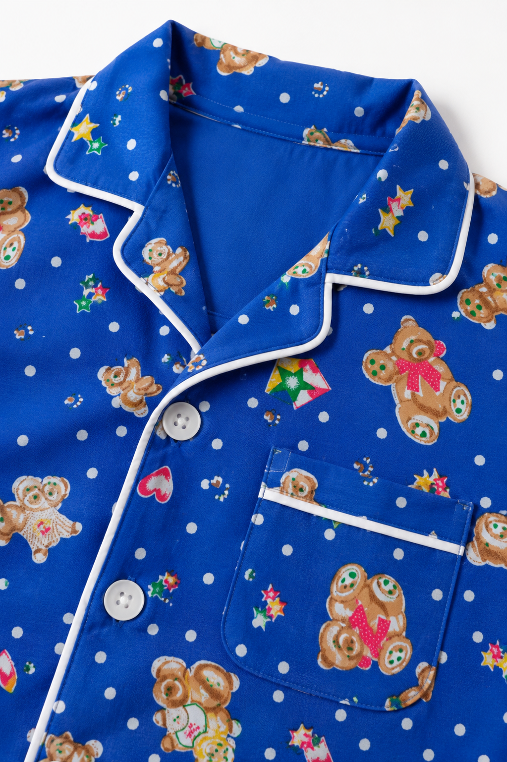 Blue Teddy Bear Pure Cotton Night Suit | Kids Full Sleeve Button-Down Pajama Set