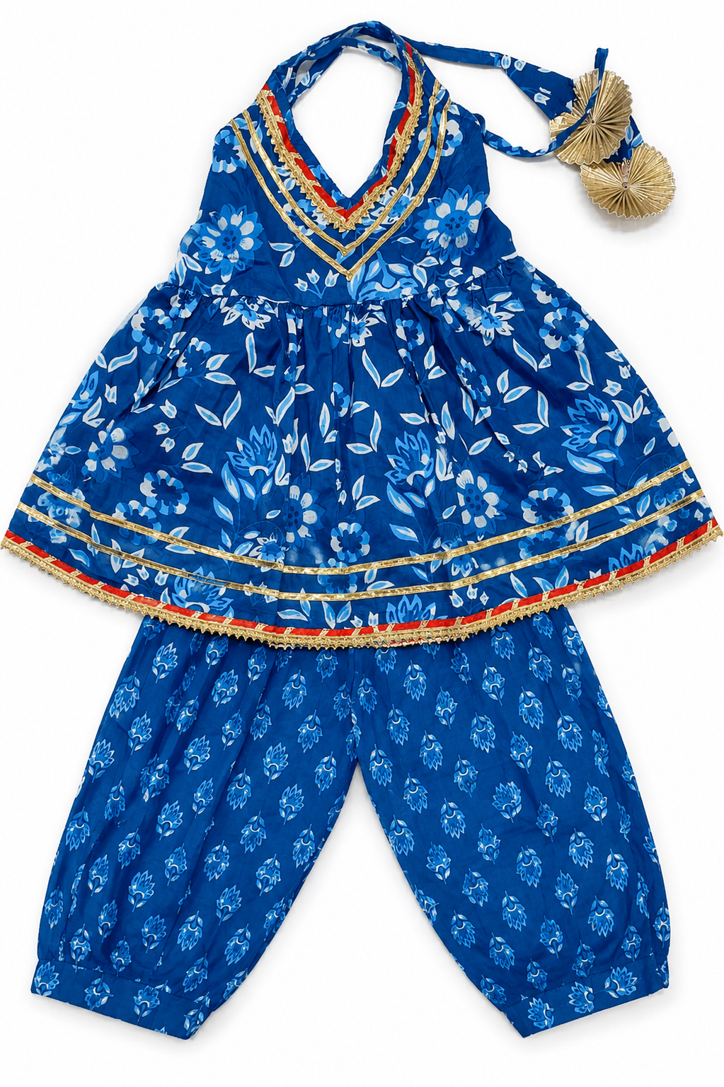 Blue Peplum Top with Dhoti Pants | Cotton Ethnic Set