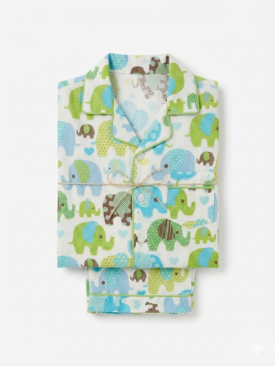 Elephant Print Cotton Night Suit Set