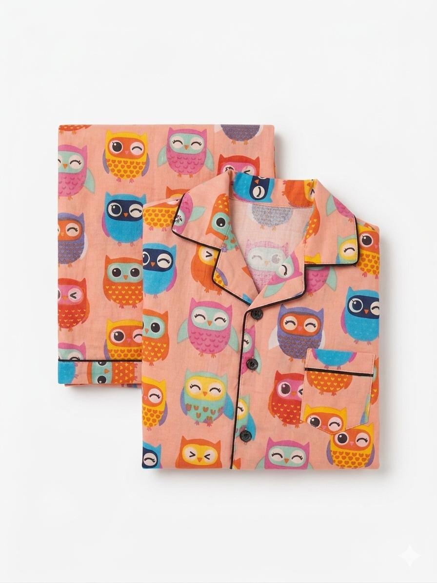 Sleepy Owl Cotton Night Suit