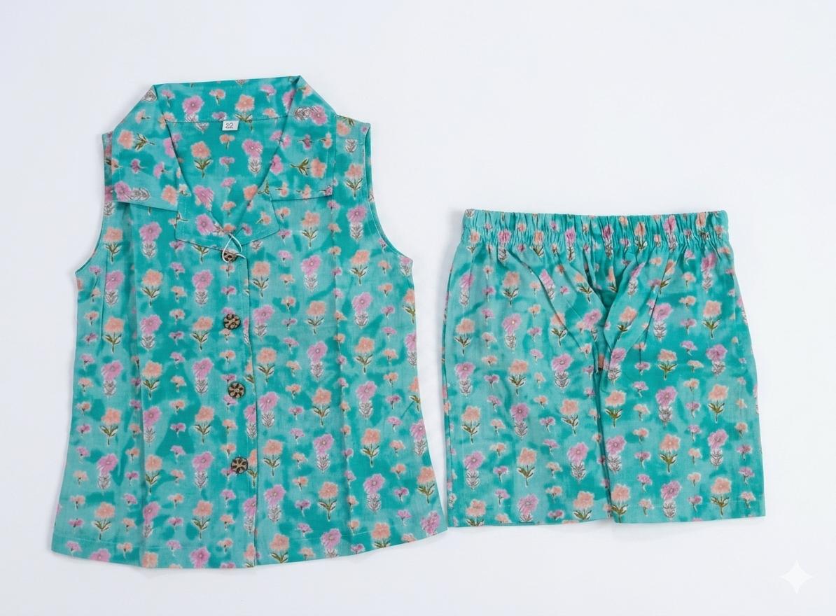 Aqua Floral Cotton Co-ord Set