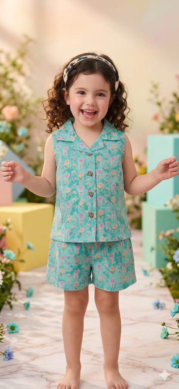 Aqua Floral Cotton Co-ord Set