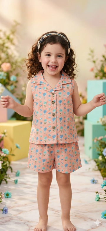 Peach Floral Cotton Co-ord Set
