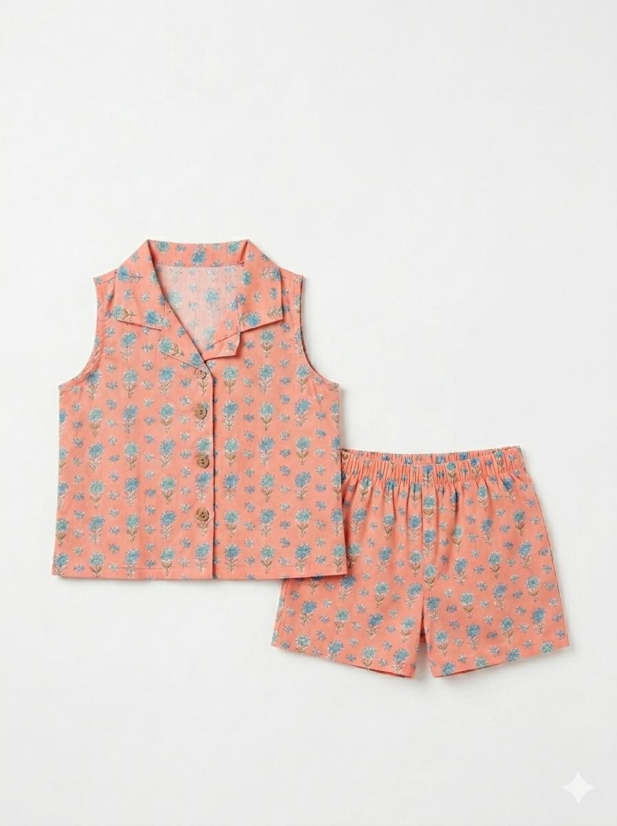 Peach Floral Cotton Co-ord Set