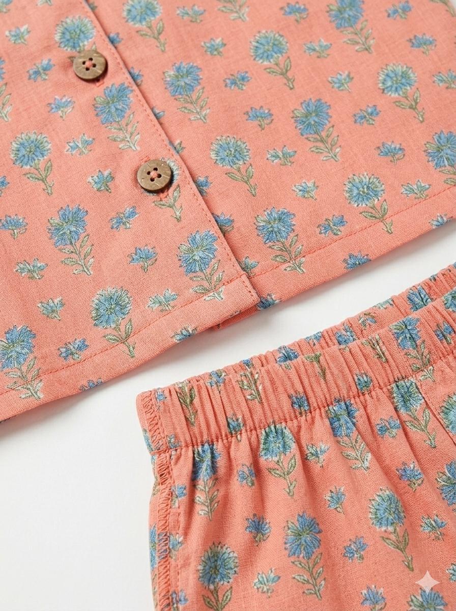 Peach Floral Cotton Co-ord Set