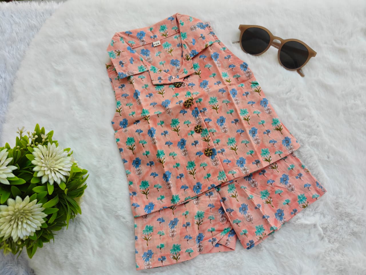 Peach Floral Cotton Co-ord Set
