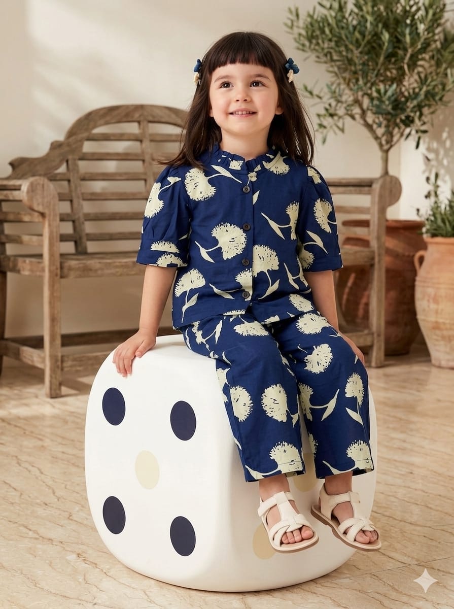 Navy Blue Floral Co-ord Set