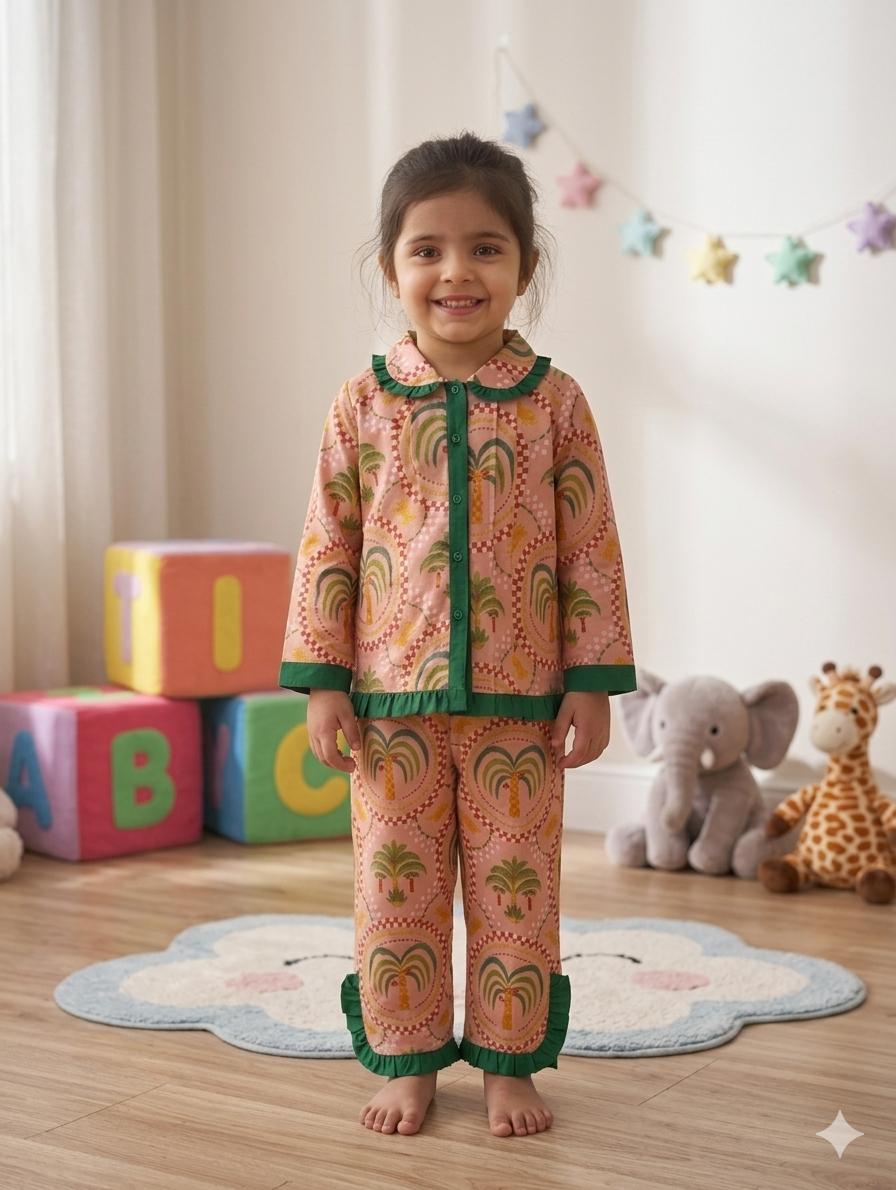 Pink Printed Cotton Night Suit