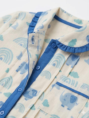 Blue Elephant Print Cotton Night Suit